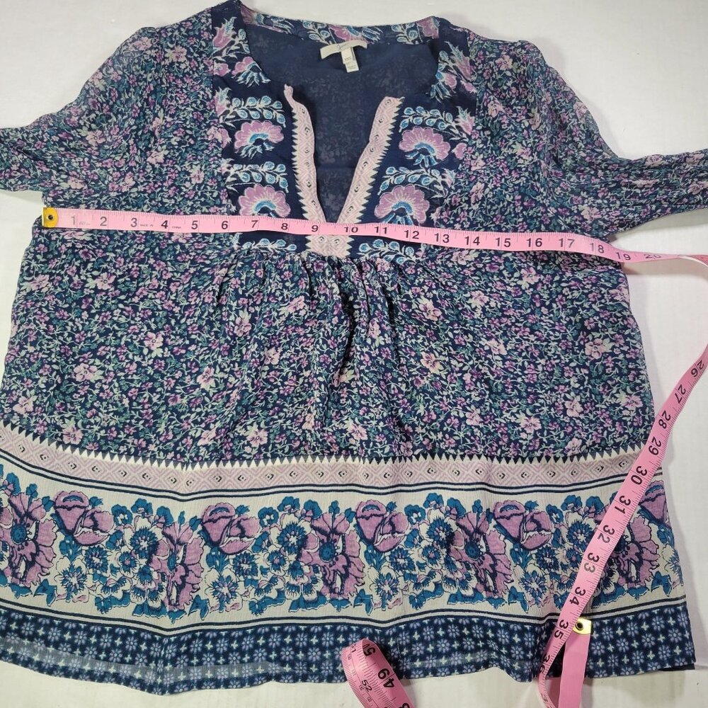 Joie Floral Boho Blouse Navy Blue Pink Long Sleeve V-Neck Top Size XXS - Picture 4 of 6